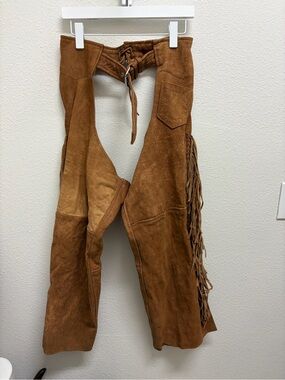 Vintage leather wear genuine, suede fringe western chaps made in Mexico